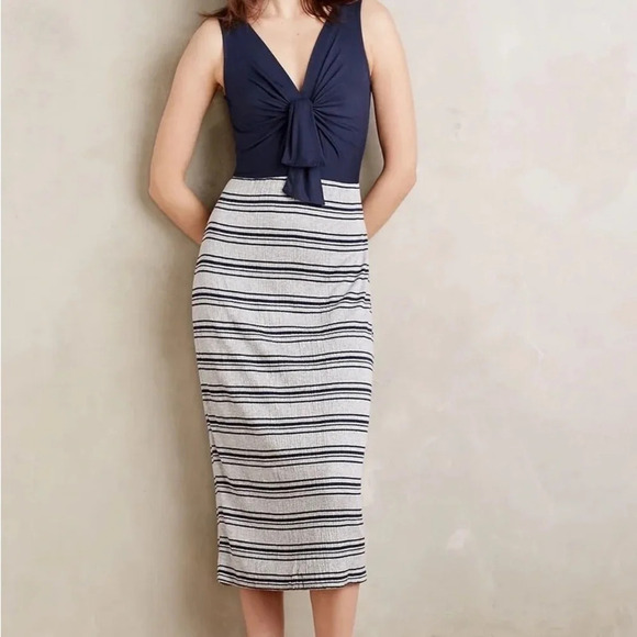 New Anthro Amadi Deryn Tie Front Midi Dress - Picture 10 of 10